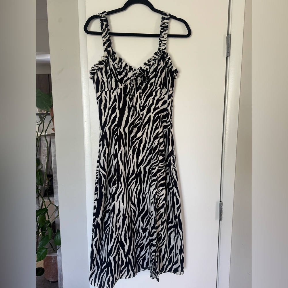Zebra Print Slip Dress - Mid Length with Slit